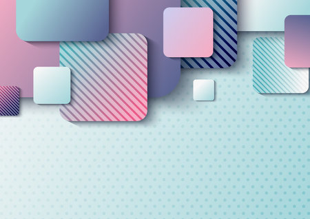 Abstract header design template 3D rounded square overlap with shadow on light blue polka dot background. Vector illustrationのイラスト素材