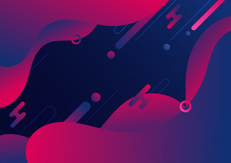 Abstract modern blue and pink fluid gradient wave shape with geometric rounded line elements background. Vector illustrationのイラスト素材