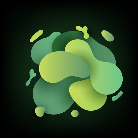 Abstract modern dynamic liquid form green color on dark background. Vector illustrationのイラスト素材
