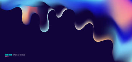 Abstract liquid or fluid gradient color shape flowing on dark blue background with space for your text. Vector illustrationのイラスト素材