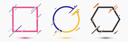 Set of frame border geometric circle, square, hexagon with diagonal line motion isolated on white background flat design. Vector illustrationのイラスト素材