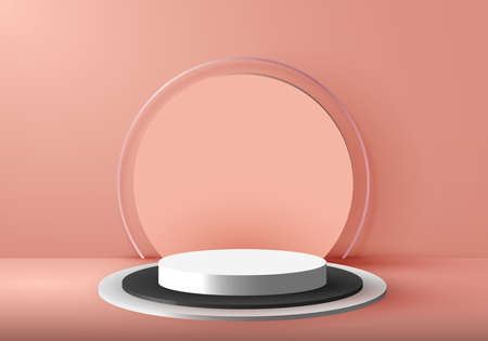 3D studio room empty product stand, platform, podium for the presentation. Scene to show cosmetic showcase, shopfront, display case. Geometric shapes minimal design. Vector illustrationのイラスト素材