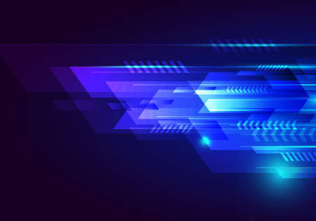 Abstract technology futuristic design blue geometric stripe lines overlapping layers decoration light effect on dark background. Vector illustrationのイラスト素材