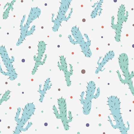 Hand drawn cactus pastels color pattern isolated on white background. Vector illustrationのイラスト素材
