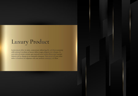 Abstract template background black geometric stripes with golden line and gold label space for your text. Luxury style. Vector illustrationのイラスト素材