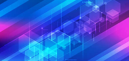 Abstract 3D technology digital futuristic concept blue geometric hexagon with lines on stripes background. You can use for banner web design, brochure template, print ad, etc. Vector illustrationのイラスト素材