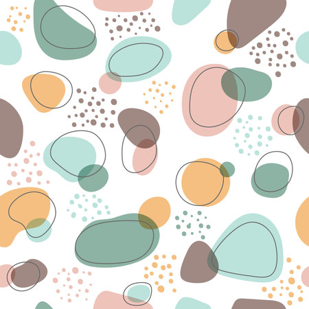 Abstract trendy hand drawn organic shapes seamless pattern isolared on white background. Vector graphic illustrationのイラスト素材