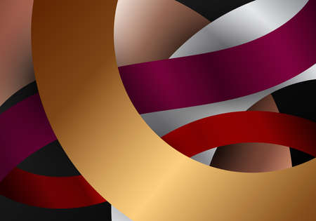 Abstract circles geometric lines metallic gradient color overlapping on black background. Vector...