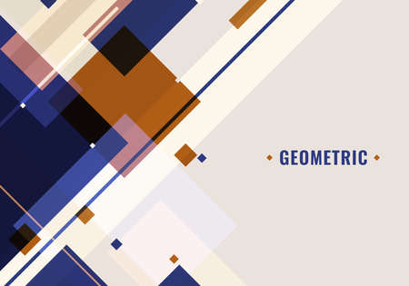 Abstract template blue and brown geometric squares shapes overlapping on white background technology concept. Vector graphic illustrationのイラスト素材