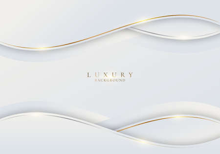 Abstract white wave shape with gold thread lines and lighting on clean background luxury style. Vector illustrationのイラスト素材