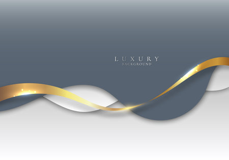 Abstract elegant background white and gray curved shape with golden line ribbon luxury paper cut style. Vector graphic illustrationのイラスト素材