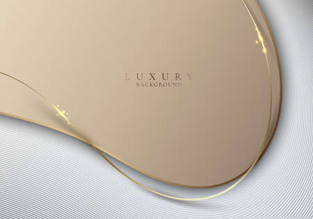 Abstract template 3D elegant golden and white wave shape with shiny gold line sparkling lighting on clean background. Vector illustrationのイラスト素材