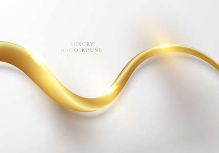 Abstract elegant template design 3D golden wave curved line elements with lighting effect on white background. Modern luxury style. Vector graphic illustrationのイラスト素材