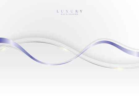 Template abstract elegant white wave curved shape layer with purple ribbon lines on clean background luxury style. Vector graphic illustrationのイラスト素材