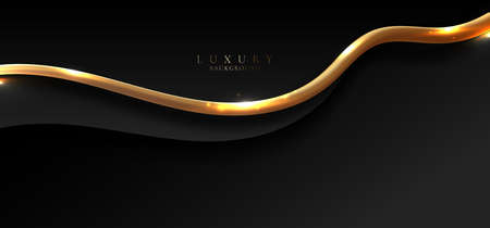 Abstract elegant black wave curved shape background with 3D golden line. Luxury style. Vector graphic illustrationのイラスト素材
