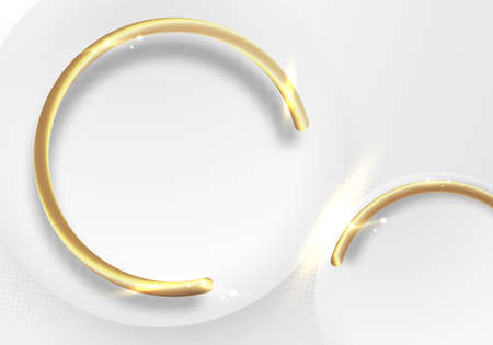 ABstract elegant white circles and 3D golden ring with glow lighting effect on clean background. Luxury style. Vector illustrationのイラスト素材