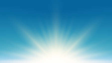 Summer sunlight glaring ray burst on blue sky nature background. Vector illustrationのイラスト素材