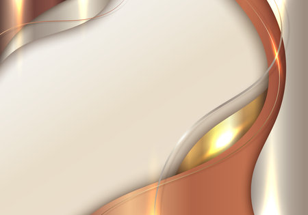 Abstract template 3D elegant golden wave shape with shiny gold ribbon line sparkling lighting on cream background luxury style. Vector illustrationのイラスト素材