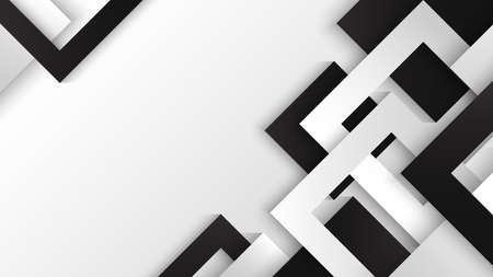 Banner template design abstract black and white geometric squares overlapping layer on clean background. Vector illustrationのイラスト素材