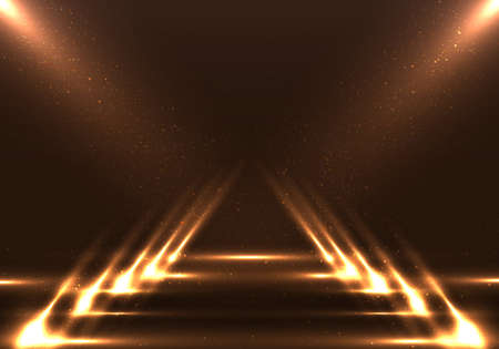 Empty fashion runway stage brown scene background with walkway spotlights and dust particles. Vector graphic illustrationのイラスト素材
