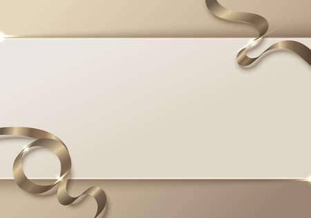 Abstract luxury template background 3D golden ribbon curly lines overlapping layers white stripe space for your text. Vector illustrationのイラスト素材