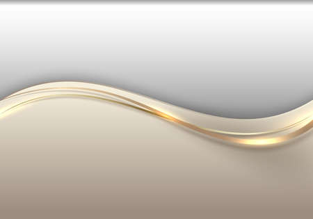 Abstract template 3D elegant golden wave shape with shiny gold line sparkling lighting on white background luxury style. Vector illustrationのイラスト素材