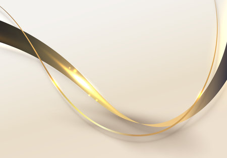 Abstract 3D elegant golden wave lines and lighting effect on cream background. Luxury style. Vector illustrationのイラスト素材