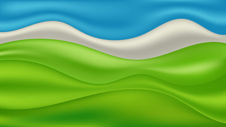 Abstract 3D green and blue liquid or fluid gradient wave flowing shapes background texture. Vector illustrationのイラスト素材