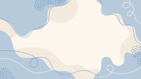 Abstract hand drawn blue organic shapes background with wavy lines and dots decoration on white background minimal style. Vector illustrationのイラスト素材