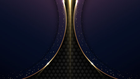 Abstract elegant blue and golden circle decoration gold glitter with lighting effect on black background luxury style. Vector illustrationのイラスト素材
