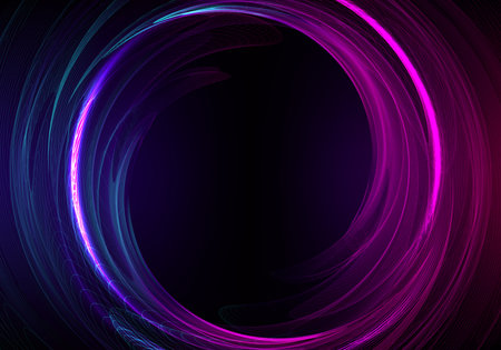 Abstract technology cyberspace concept blue and pink neon colors light swirl lines circle shape on...