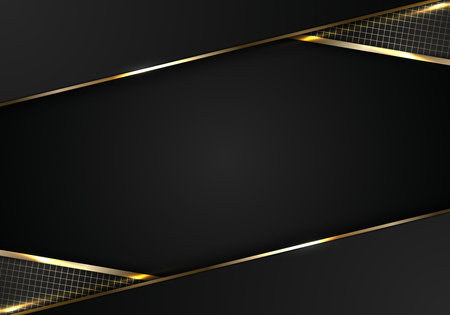 Abstract modern luxury template black and golden stripes with gold grid on dark background. Vector illustrationのイラスト素材