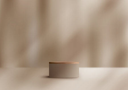 3D realistic top of wood surface podium platform stand minimal wall scene on beige background. Product display mockup for beauty cosmetic, showroom, showcase, presentation, etc. Vector illustrationのイラスト素材