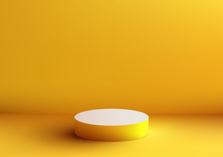 3D realistic mockup display empty white and yellow podium platform on minimal wall scene yellow background and natural light. You can use for beauty cosmetic presentation, showcase, showroom, product stand promotion, etc. Vector illustrationのイラスト素材