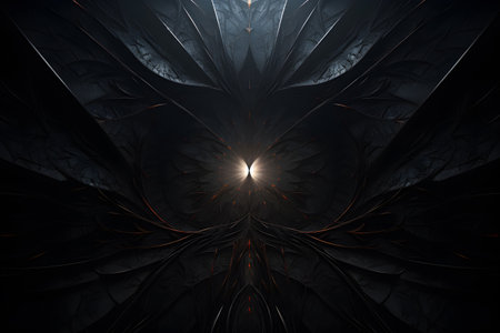 This abstract dark fractal texture on black background is a striking and eye-catching image. The matte finish adds depth and dimension, while the light behind the fractal creates a sense of movement and energy. Generative AIの素材