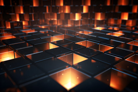 This 3D realistic square texture features a shiny LED grid that creates a sense of depth and perspective. It would be a great background for a modern design. Generative AIの素材