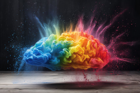abstract image of a human brain exploding in a colorful powder is a stunning depiction of the mind's potential. It is sure to spark creativity and imagination. Generative AIの素材