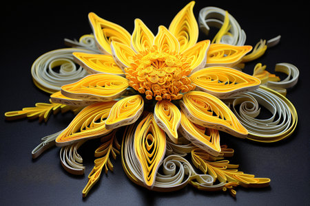 This stunning sunflower paper quilling artwork is the perfect addition to any home decor. The handmade yellow flower design is both unique and eye-catching. Generative AIの素材