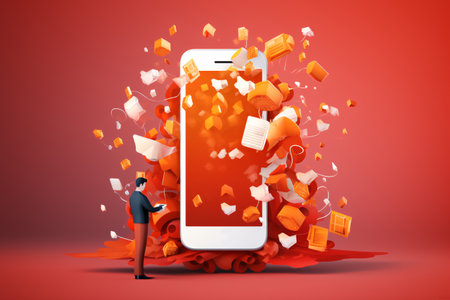 3D smartphone speech bubble globe nested shape layers graphic. A modern and dynamic way to showcase your ideas. Perfect for marketing materials, branding, and advertising. Generative AIの素材