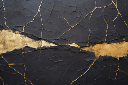 Abstract black and gold background with golden cracks and splashes, perfect for luxury web design, graphic design, and art. Generative AIの素材