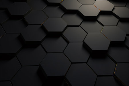 black hexagon background abstract technology 3D rendering. Perfect for website design, social media, or any other creative project. Generative AIの素材