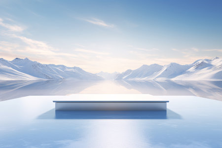 This stunning 3D ice podium with a snowy mountain background and morning light is the perfect backdrop for your Christmas photos and designs. Generative AIの素材