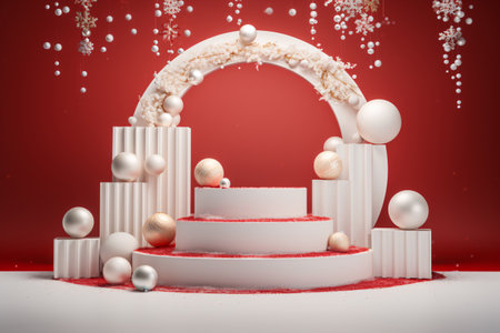 3D podium Christmas background is perfect for showcasing your products or creating a festive holiday scene. With its elegant design and realistic details. Generative AIの素材