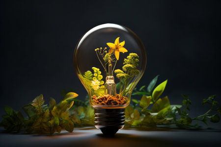 eco-friendly lightbulb features plants growing inside. Perfect for nature lovers and those who want to reduce their environmental impact. Generative AIの素材