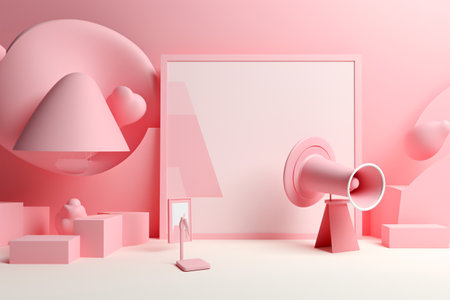 3D papercut style social marketing concept illustration features a megaphone, email, and smartphone. It is a perfect visual for businesses looking to promote their brand or products on social media. Generative AIの素材