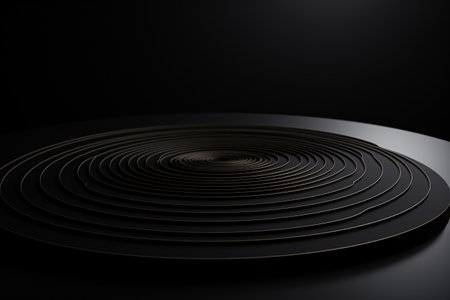 Abstract 3D of a black podium with a concentric ripple surface on a black background. Perfect for product display, showcase, or design inspiration. Generative AIの素材
