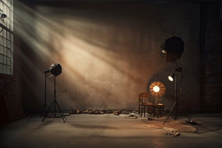Dramatic studio portrait photography of a model with spotlight background and studio lighting. Generative AIの素材