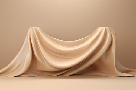 Showcase your products in style with this elegant 3D display podium. The beige silk cloth curtain adds a touch of luxury and sophistication. Generative AIの素材