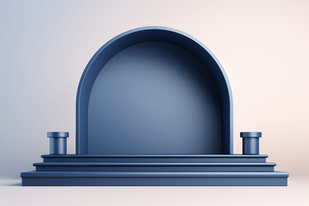 3D indigo blue podium archway mockup is perfect for showcasing your products in a modern and stylish way. Generative AIの素材
