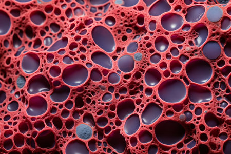 Red liver cells with this breathtaking electron microscopy image. Magnified thousands of times, these intricate structures reveal the secrets of human health and disease. Generative AIの素材